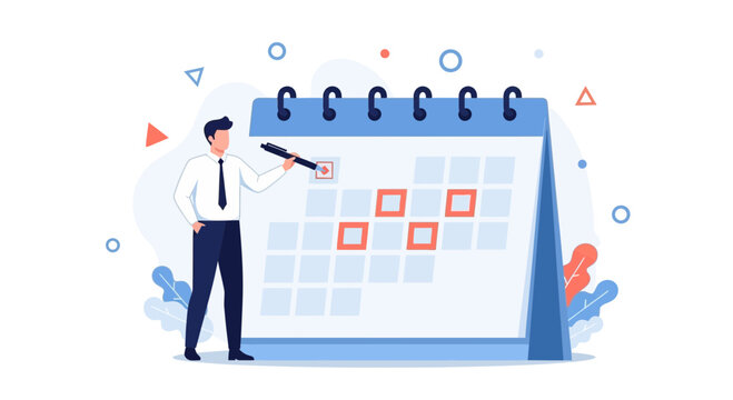 Business Professional Planning Using Huge Calendar To Manage Schedule and Reminders