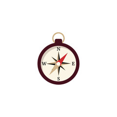 Classic compass icon flat design style showing cardinal directions for navigation and exploration concept