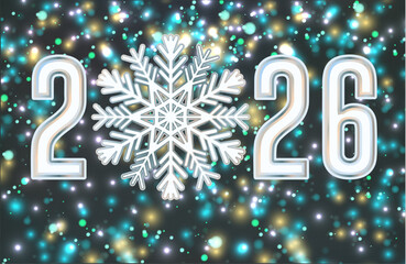 Happy 2026 new year card with xmas snowflake,  vector illustration