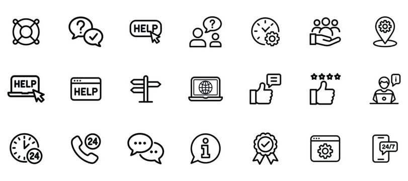 Customer support icons representing service, help, and communication - Powered by Adobe