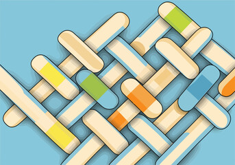 Colorful Woven Stick Pattern with a Light Blue Background Modern Design Element