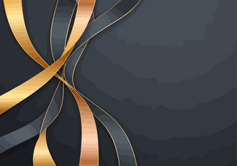 Elegant abstract background design with luxurious flowing golden and dark grey stripes creating a modern, sophisticated composition