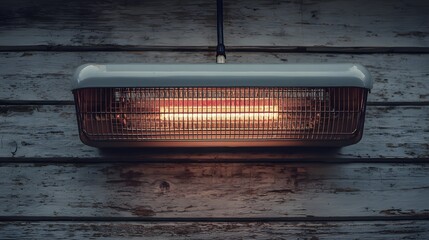 Artistic Close-up of an Energy-Efficient Electric Heater on a Distressed Wooden Background with Soft Radiance Exuding Modern Comfort and Rustic Winter Charm