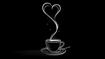Minimalist Coffee Cup Illustration with Heart-Shaped Steam and a Nostalgic, Warm Ambiance