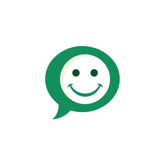 Green speech bubble with happy smiling face icon communication concept