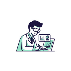 Professional working on laptop analyzing data charts illustration business research analytics financial report