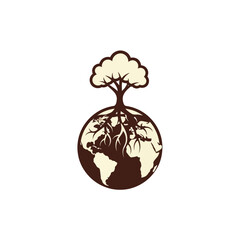 Global tree with roots concept illustrating environment nature and sustainability