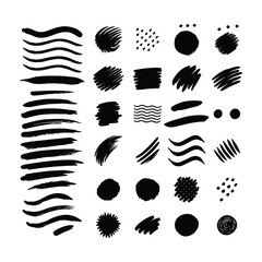 Abstract Hand-Drawn Brush Strokes Vector Collection - Artistic Paint Texture Set, Organic Ink Brush Stroke Shapes Vector Pack - Grunge Abstract Artistic Elements, Creative Vector Brush Strokes Isolate