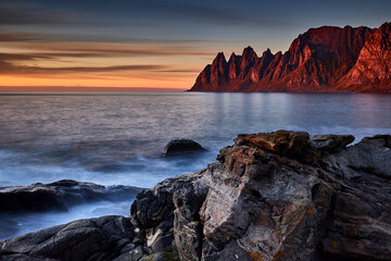 Autumn sunset on the Tungeneset beach , Senja Island