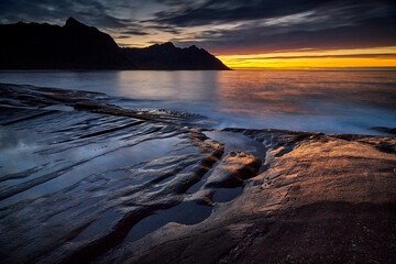 sunset at the beach, Autumn sunset, Senja Island, Tungeneset, Norge