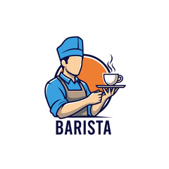 Male barista serving hot coffee in professional uniform vector illustration