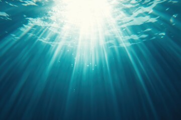 Fototapeta premium Sunlight Undersea: Dive into the serene depths, where ethereal sunlight dances through crystal-clear water, illuminating the ocean's mysteries in a moment of pure underwater bliss.