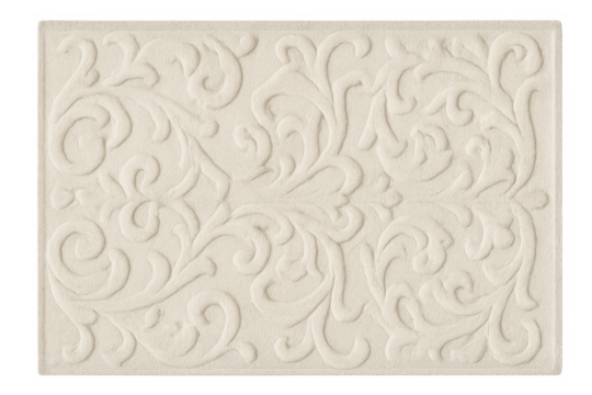 Beige bath mat featuring embossed floral pattern - Powered by Adobe
