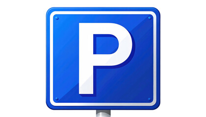 Blue sign featuring a white letter 'P', mounted on a gray pole, against a black background