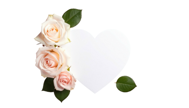 Delicate roses adorn a blank white heart against a black background, suggesting romance and affection