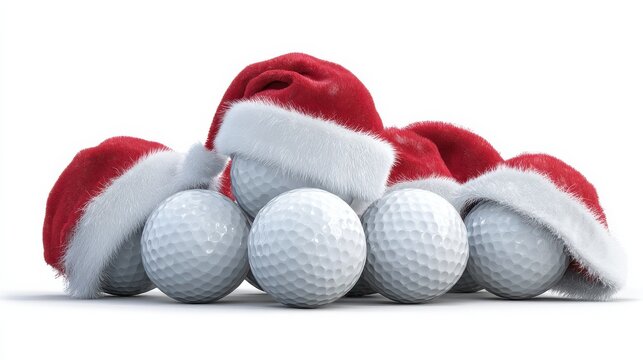 set of golf balls wearing santa hats for christmas holiday sports theme isolated on transparent background
