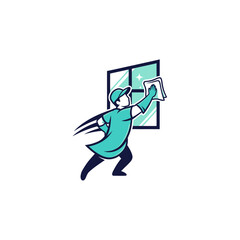 Professional cleaner washing sparkling window with cloth dynamic pose vector illustration