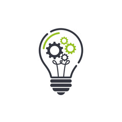 Light bulb and gears icon symbolizing innovation idea and mechanical process