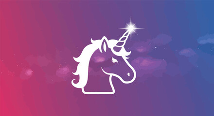 Fototapeta premium White unicorn silhouette with a sparkling horn against a galaxy background image