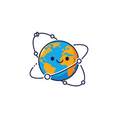 Cute cartoon earth globe with global network connections depicting worldwide communication and internet connectivity