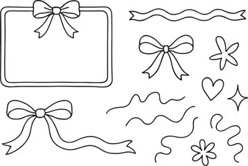  Vintage Bows Frame – Hand Drawn Ribbons Border for Greeting Cards, Wedding Invitations, Birthday Party, Picnic Invites, Coquette Style Decor, Vector Illustration