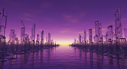 Futuristic Crystal Cityscape at Sunset