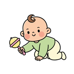 Crawling Baby with Rattle Toy – Early Childhood Vector Illustration