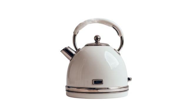 An isolated metallic electric kettle on a white background for hot water or tea