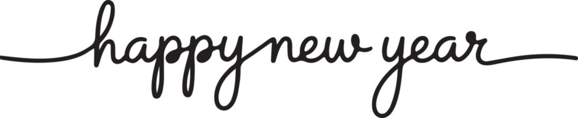 Minimalist Single Line “Happy New Year” Typography in Black Ink on White Background