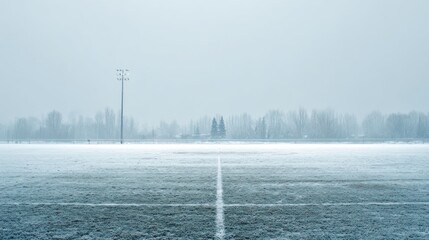 Snow covered soccer field winter scene