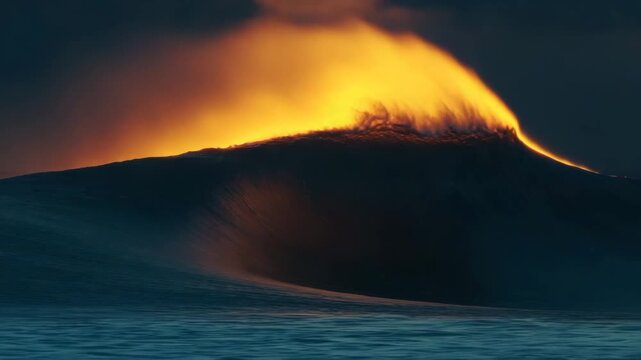 A dark night sky with a fiery crest and film strip border