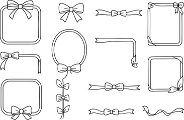 Vintage Frame – Hand Drawn Ribbons Border for Greeting Cards, Wedding Invitations, Birthday Party, Picnic Invites, Coquette Style Decor, Vector Illustration