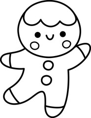 Fototapeta premium Vector black and white cartoon Christmas gingerbread man clipart. Cute running new year symbol illustration for kids. Winter holiday ginger cookie man line icon, coloring page
