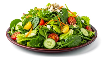 fresh mix vegetable salad spinach, tomato, lettuce, cucumber, cabbage,  salad vegetable bowl heap in white background