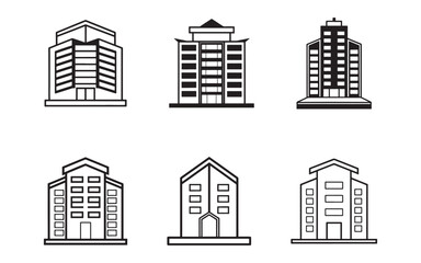 Obraz premium Black and White Building Icons a Collection of Modern Architectural Structures Depicted as Line Art for Urban Design Projects