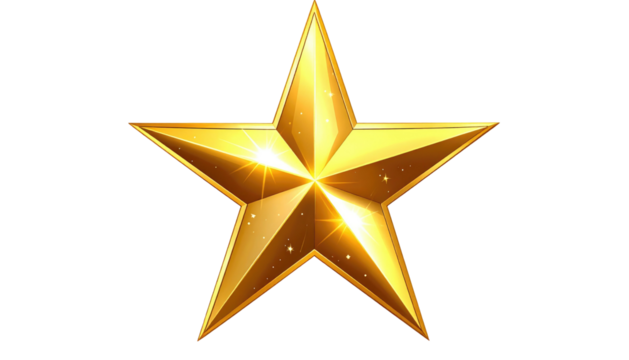 Gleaming five-pointed star in gold, radiating light with subtle shades and textures against a black backdrop