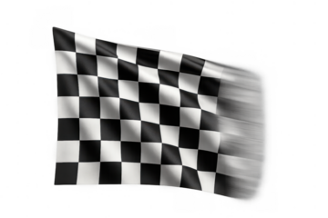 Checkered flag flowing with motion blur representing racing victory, finish line, and competition on transparent background