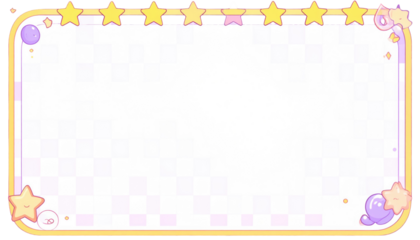 Pastel, cartoon border featuring stars and bubbles, with a checkered background, creating a whimsical, lighthearted feel