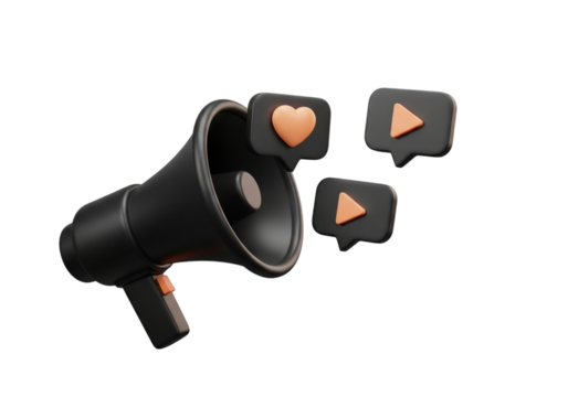 Megaphone with social media icons isolated on transparent background