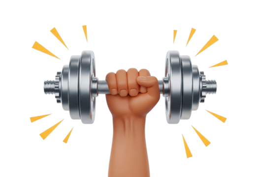 Hand holding a dumbbell isolated on transparent background