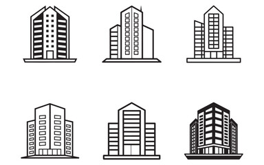 Obraz premium Collection of Architectural Building Designs Minimalist City Skyline Vector Illustration Urban Development and Real Estate Conceptual Art