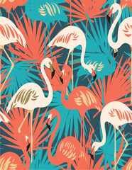 Tropical Flamingo Jungle A Vibrant Pattern of Wildlife and Exotic Flora