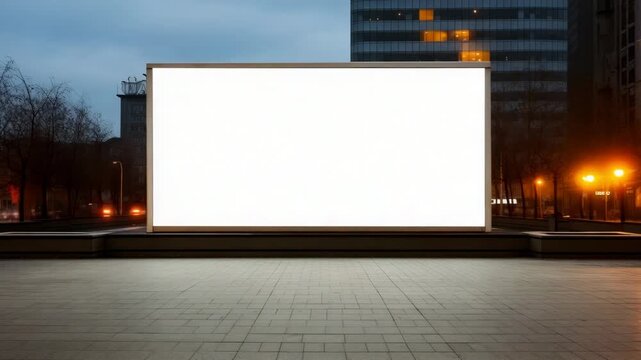 Large empty billboard in a modern urban setting during the early evening hours