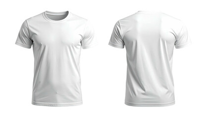 Naklejka premium Two views of a plain white, short-sleeved t-shirt; front and back on a transparent background