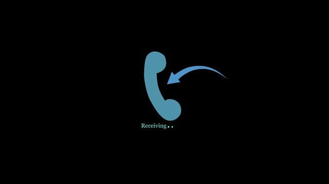 Receiving phone with dial symbol arrow signal icon animation. Vibrating and emitting signal waves to simulate an incoming calling design phone call alert animation on a black background.