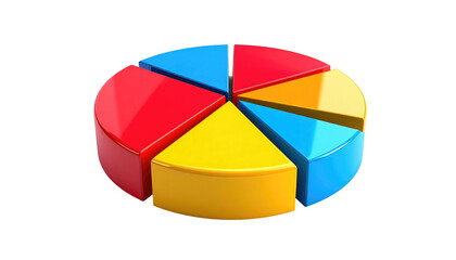 Obraz premium Bright, glossy pie chart with colorful segments sitting against black background. Rendered in 3D with shadows