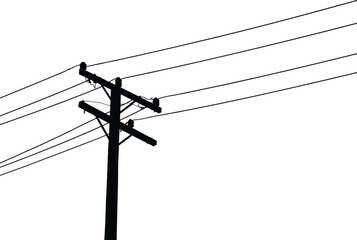 Utility pole silhouette, parallel power lines vector art, black and white minimal illustration, electricity infrastructure design, rural urban energy distribution drawing