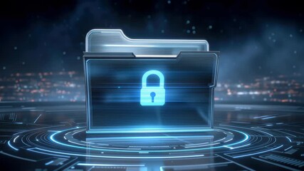 Secure digital file folder padlock security data hologram glowing lock protecting files futuristic - Powered by Adobe