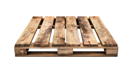Wooden pallet industrial shipping platform with natural timber texture and sturdy construction used for storage isolated on white background