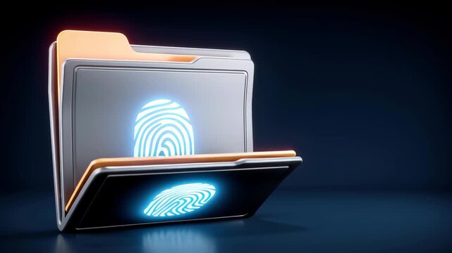 Secure data folder fingerprint scanner biometric access security with glowing fingerprint symbol